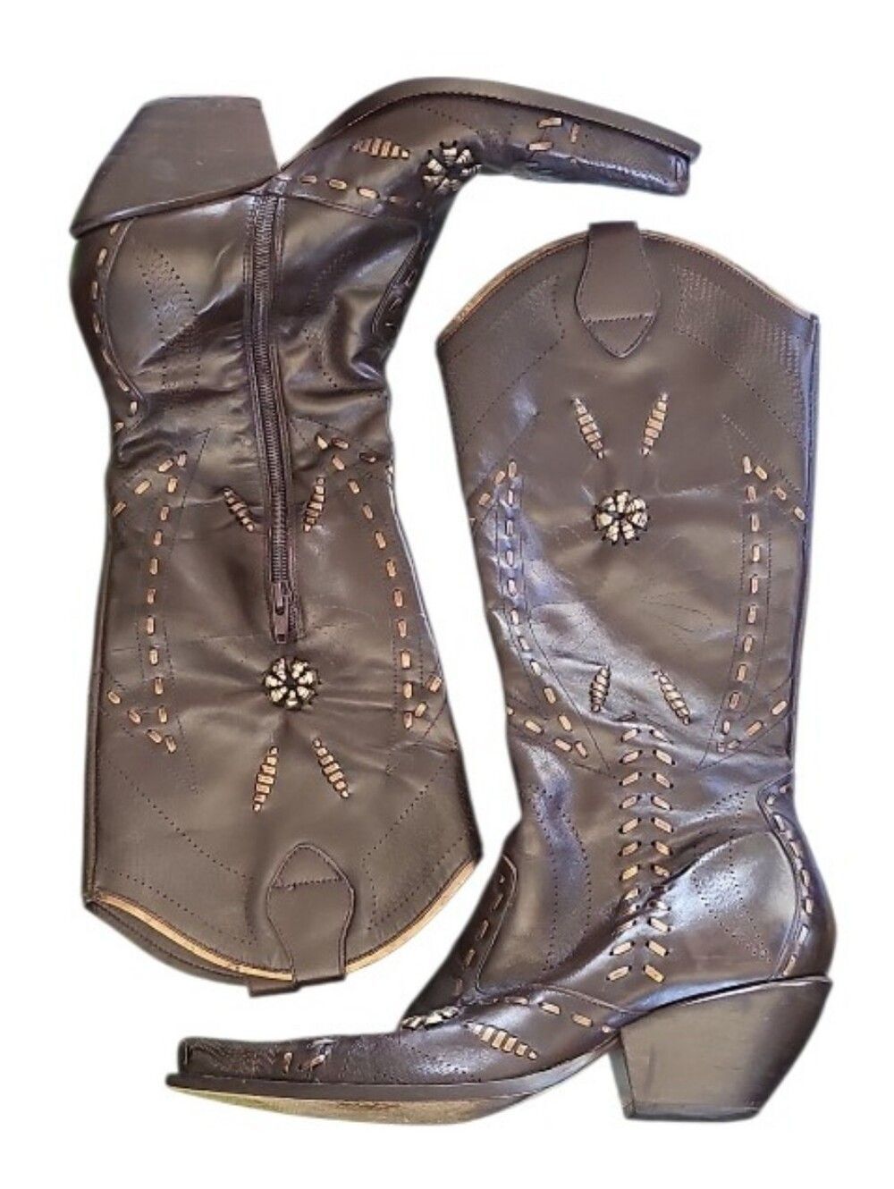 BCBGirls Bronze Metallic Leather Cowboy Boots Women’s 9B Snip Toe Westerncore